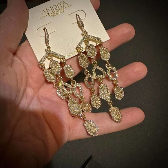 Amrita Singh Gold Crystal Statement Earrings - Picture 7 of 7